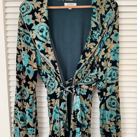 Chasing Unicorns Roadhouse Blues Turquoise Velvet Duster OS - Picture 7 of 10